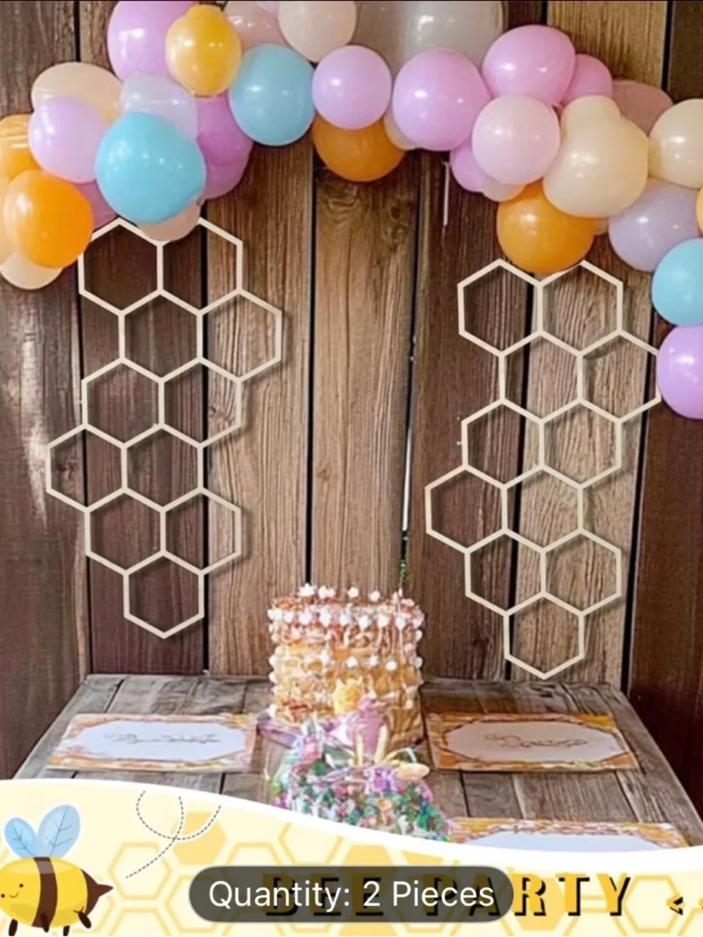 2 pc Large Wood Honeycomb Decor - Bee Themed Shower Birthdays or any Party
